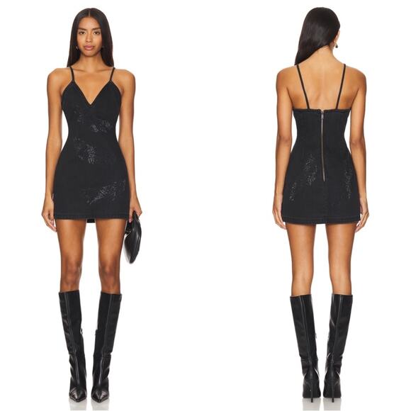 David Koma Dresses & Skirts - DAVID KOMA Rhinestone Feather Cami Sequin Embellished Denim Mini Dress Size 4